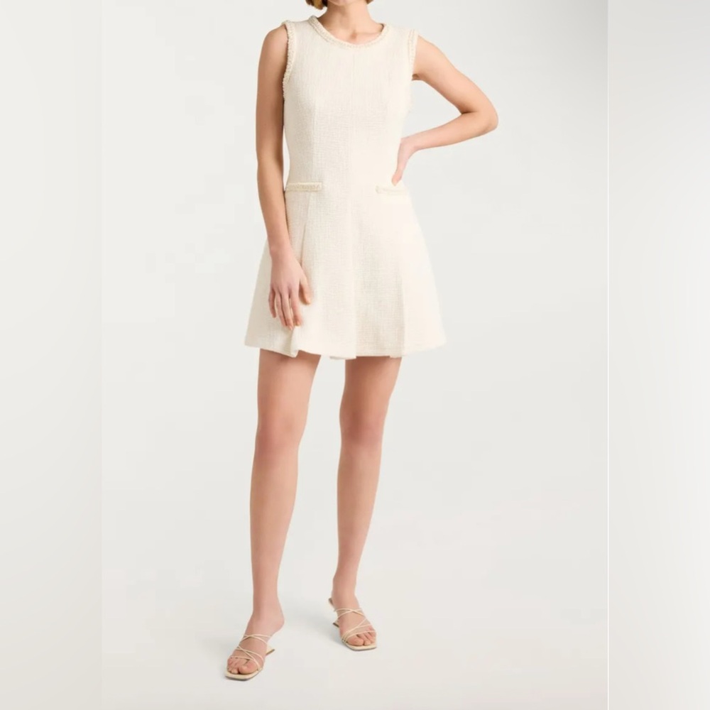 CINQ A SEPT - Nova Faux Pearl Sleeveless Tweed Mini Dress